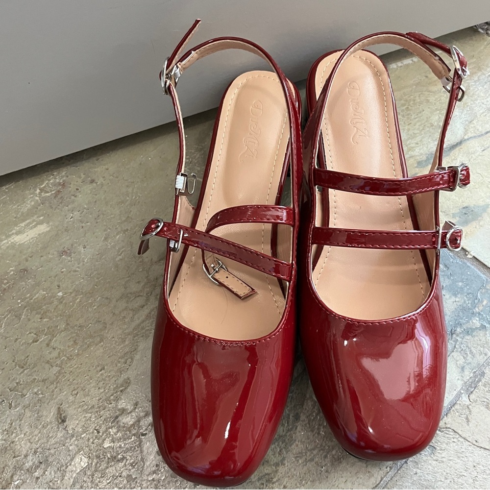 Red Mary Jane’s with small heel